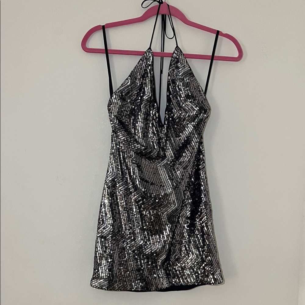 Michael Costello x REVOLVE Lora Mini Dress in Metallic Silver - Picture 2 of 8